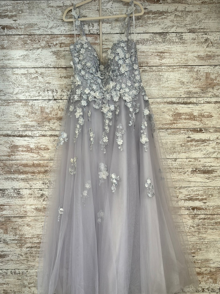 GRAY/FLORAL A LINE GOWN