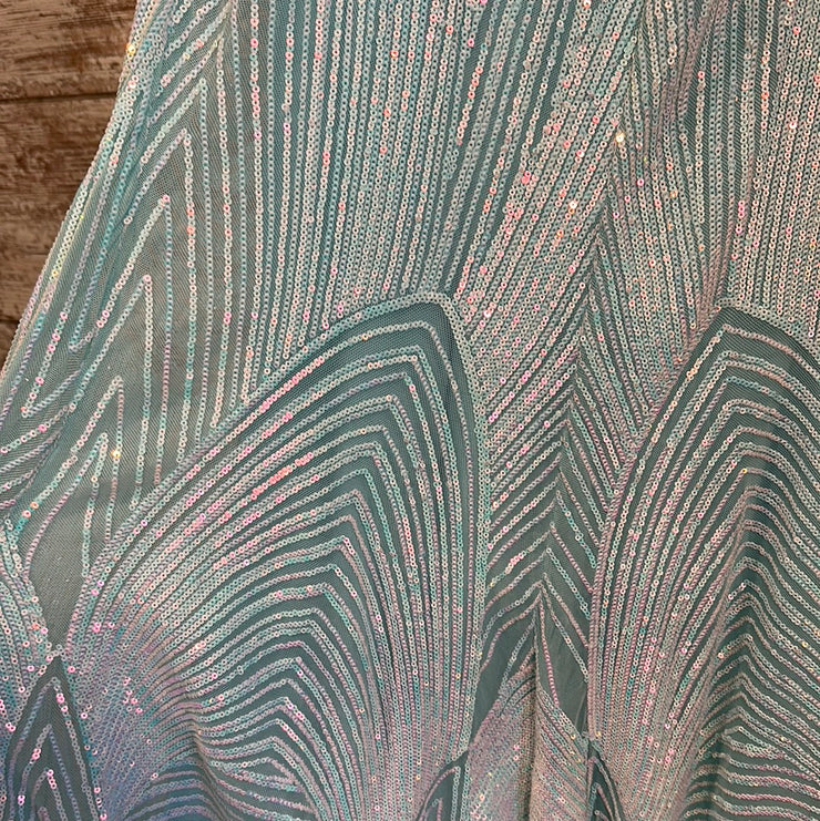 BLUE SPARKLY LONG EVENING GOWN