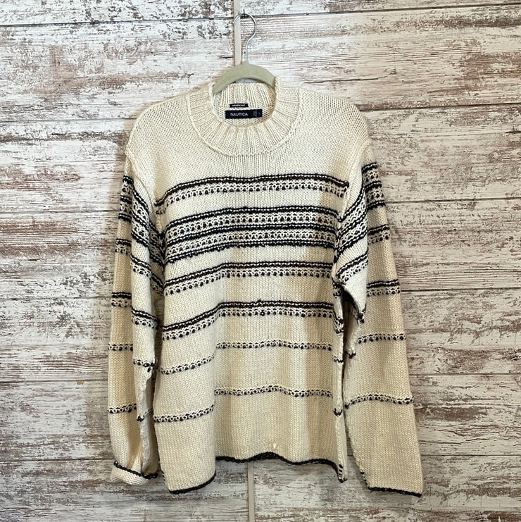 WHITE/BROWN WOOL BLEND SWEATER