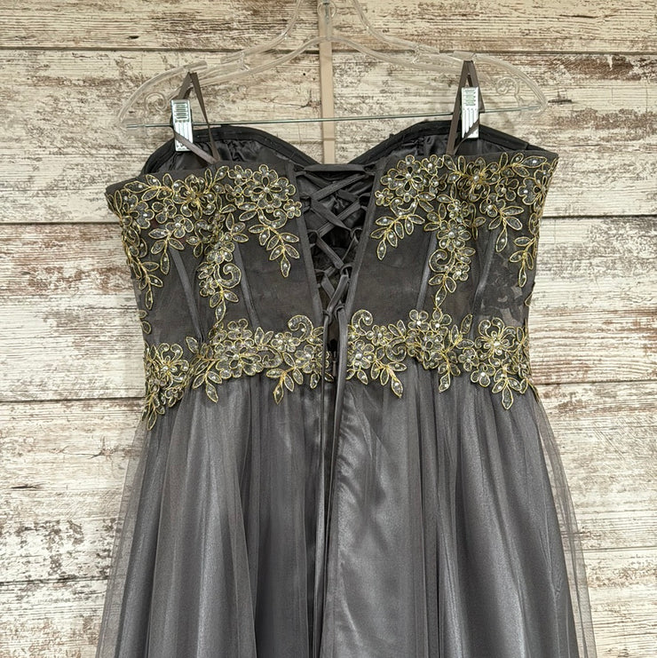 GRAY/GOLD A LINE GOWN