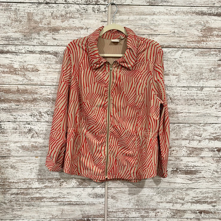 TAN/RED SHIMMERY ZIP UP JACKET