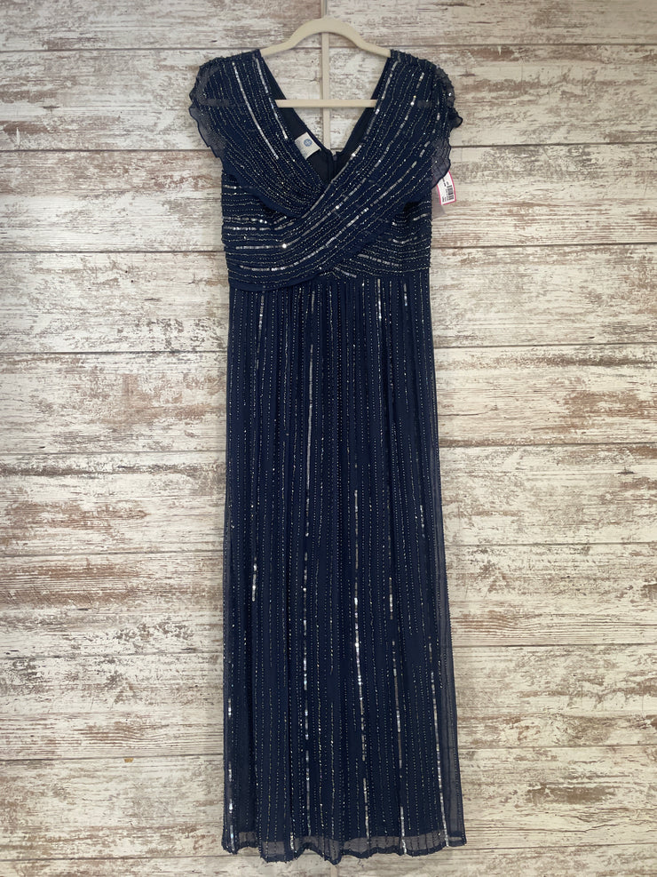 NAVY BEADED LONG EVENING GOWN