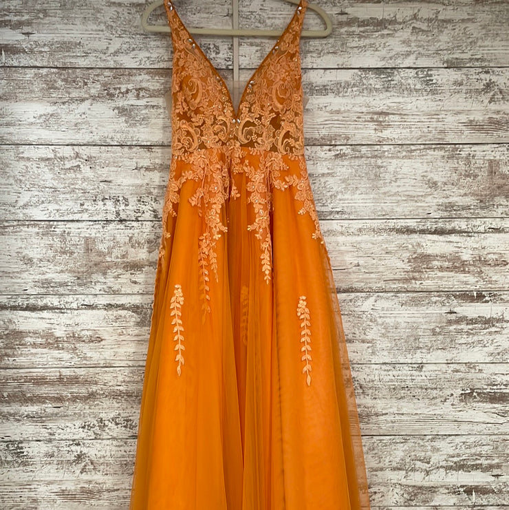 ORANGE/FLORAL A LINE GOWN