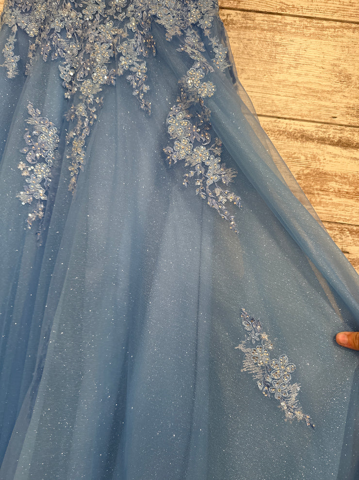 BLUE/FLORAL SPARKLY A LINE