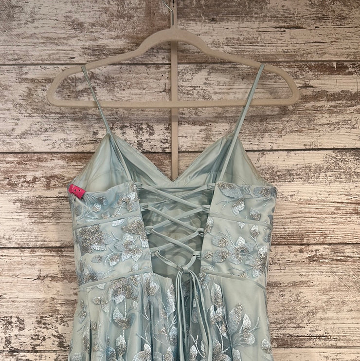 BLUE/FLORAL A LINE GOWN