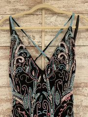 BLACK/COLORFUL BEADED DRES-NEW