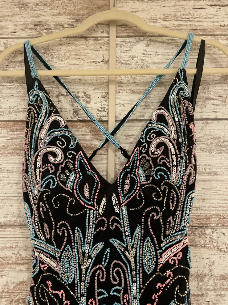 BLACK/COLORFUL BEADED DRES-NEW
