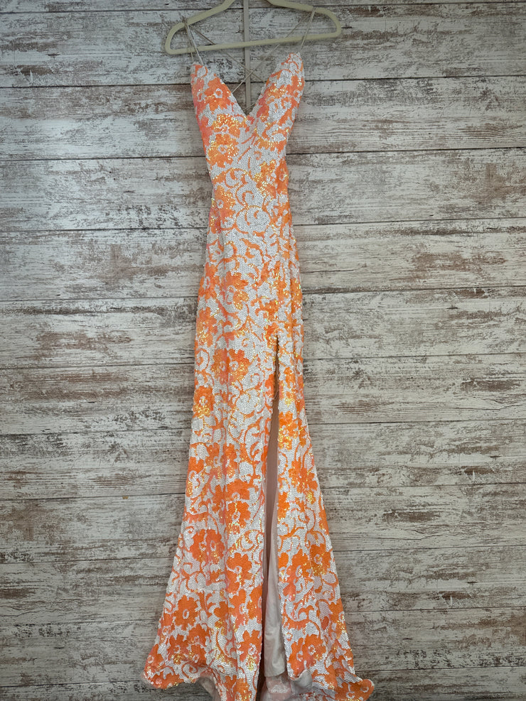 ORANGE/WHITE SEQUIN LONG DRESS
