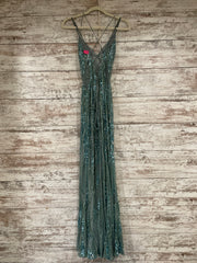 GREEN BEADED LONG EVENING GOWN