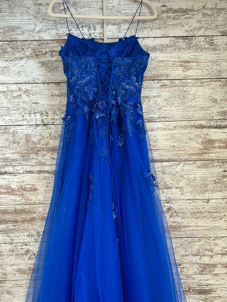 ROYAL BLUE/FLORAL A LINE GOWN