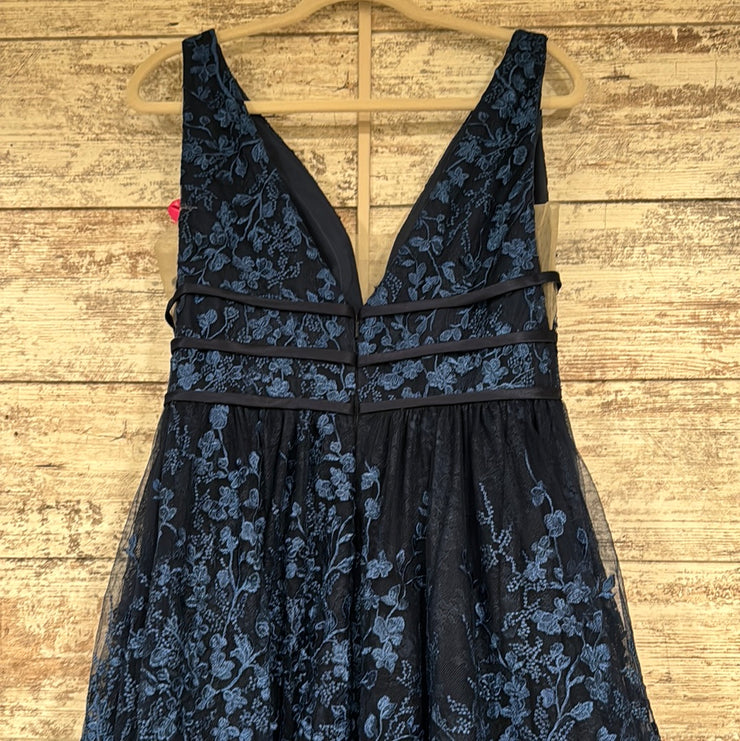 NAVY/FLORAL A LINE GOWN