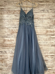 BLUE SPARKLY A LINE GOWN