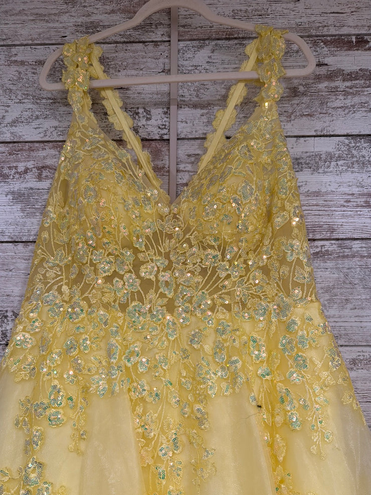 YELLOW SPARKLY A LINE GOWN