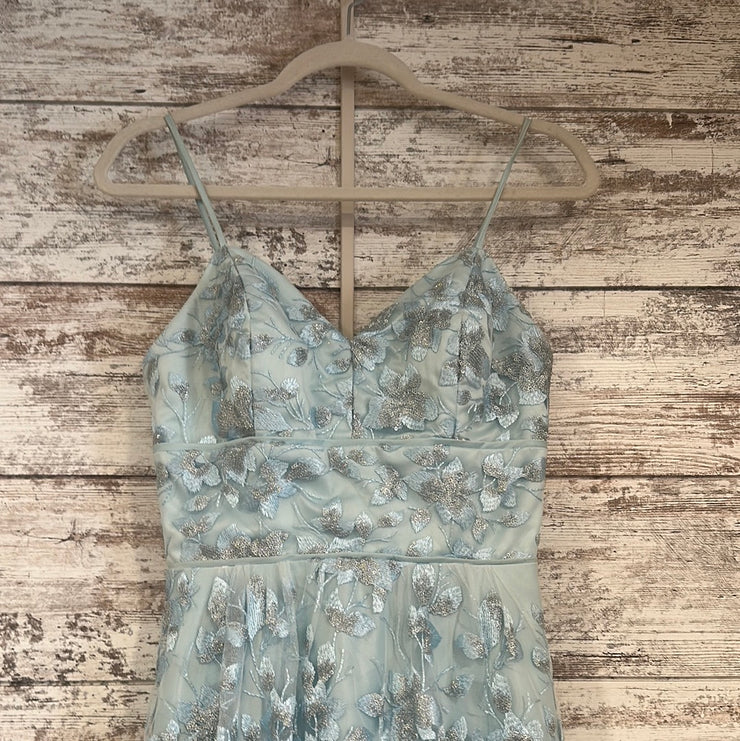 BLUE/FLORAL A LINE GOWN