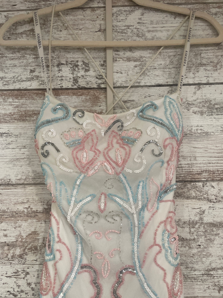 WHITE/BLUE/PINK BEADED DRESS