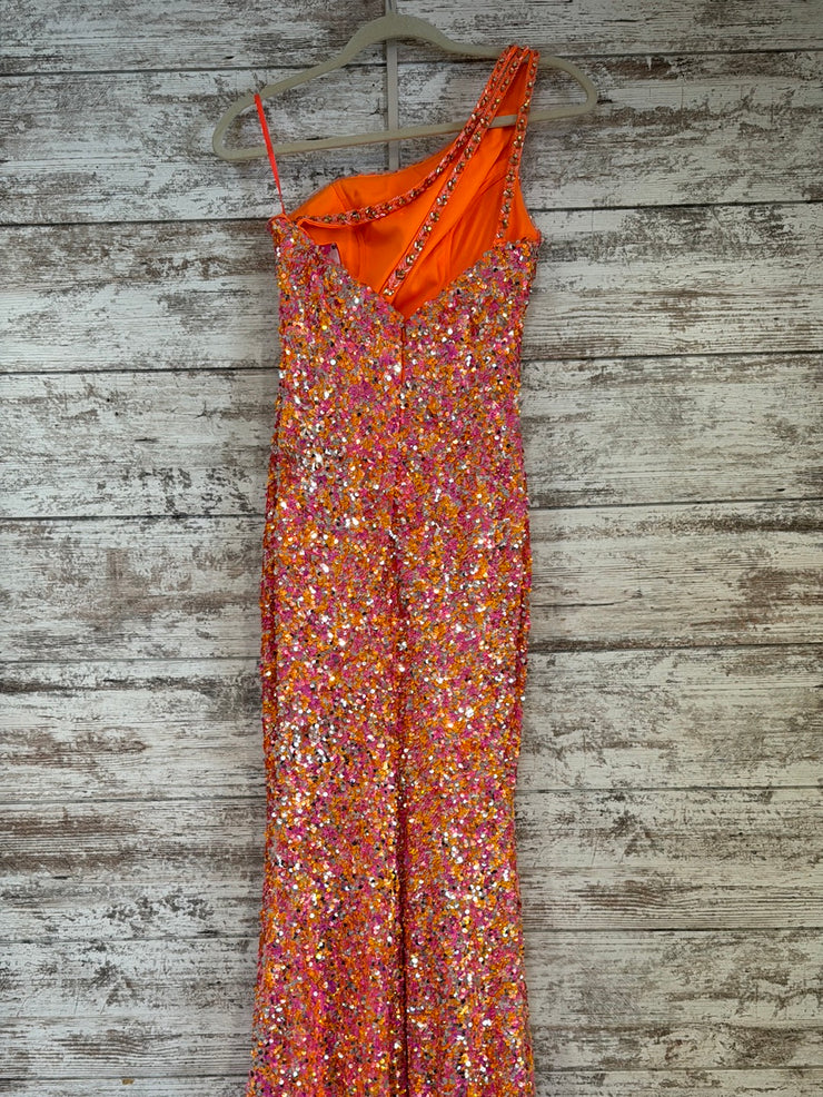 PINK/ORANGE SEQUIN LONG DRESS