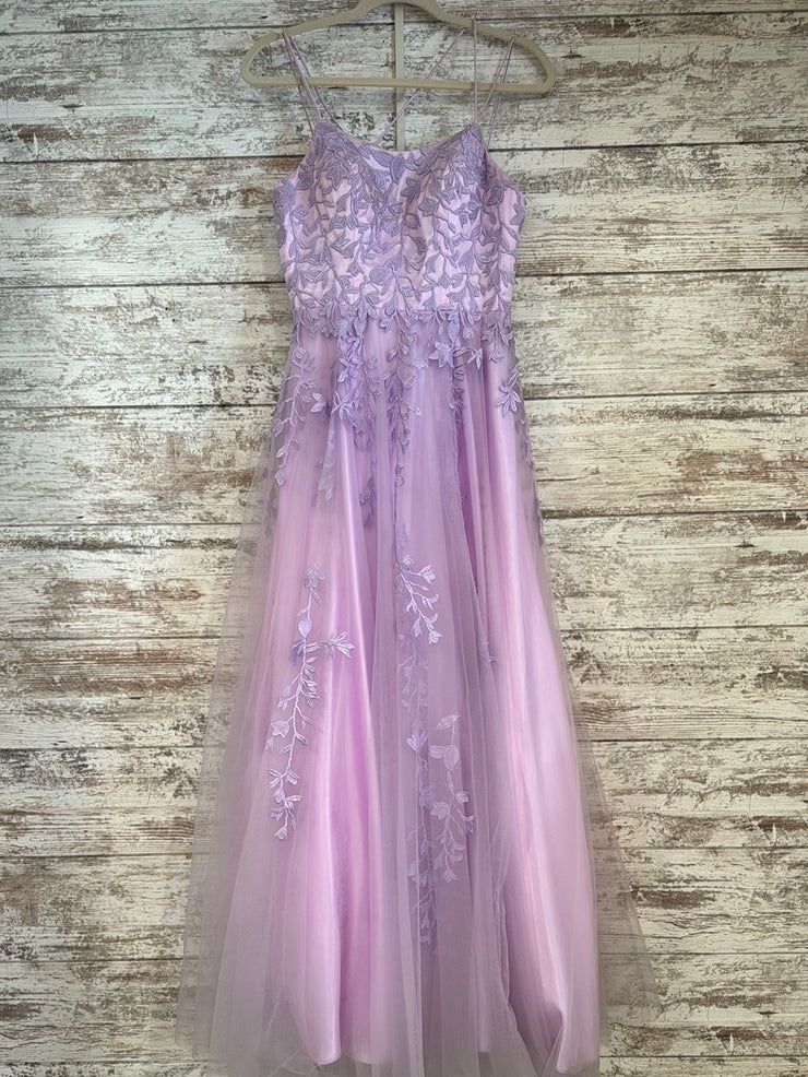 PURPLE/FLORAL A LINE GOWN
