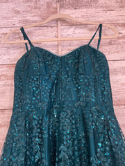 GREEN SPARKLY A LINE GOWN