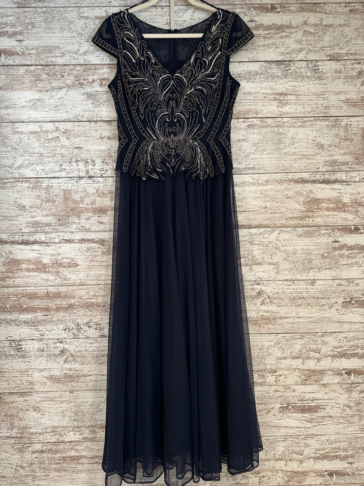 NAVY BEADED TOP LONG DRESS