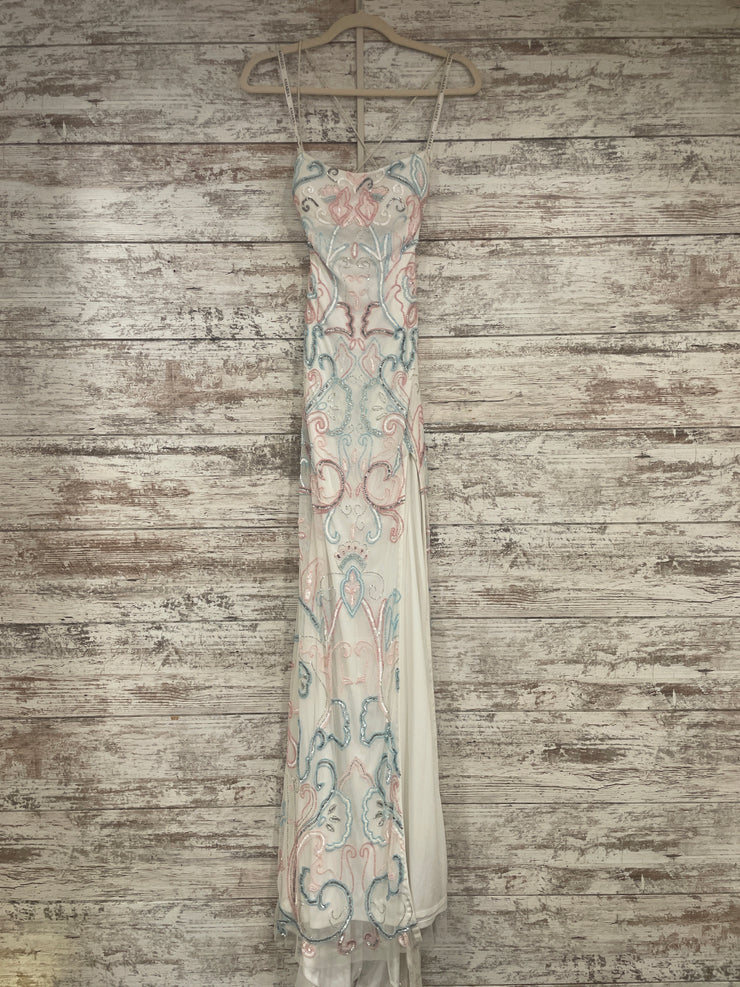 WHITE/BLUE/PINK BEADED DRESS