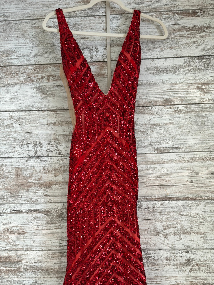 RED SEQUIN LONG EVENING GOWN