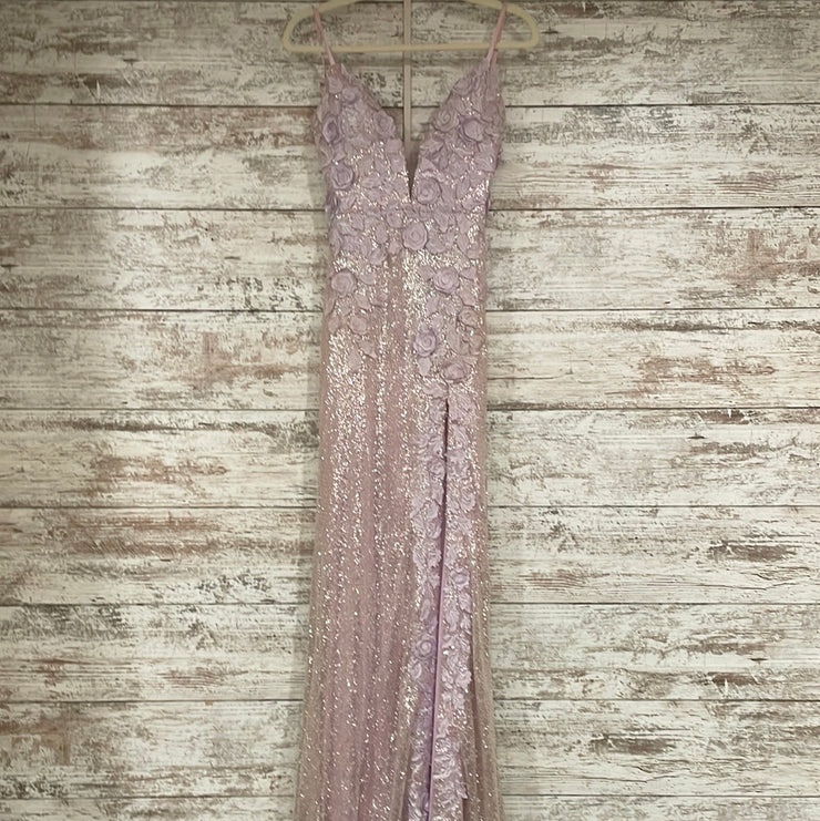 PURPLE/FLORAL LONG EVENING GOW