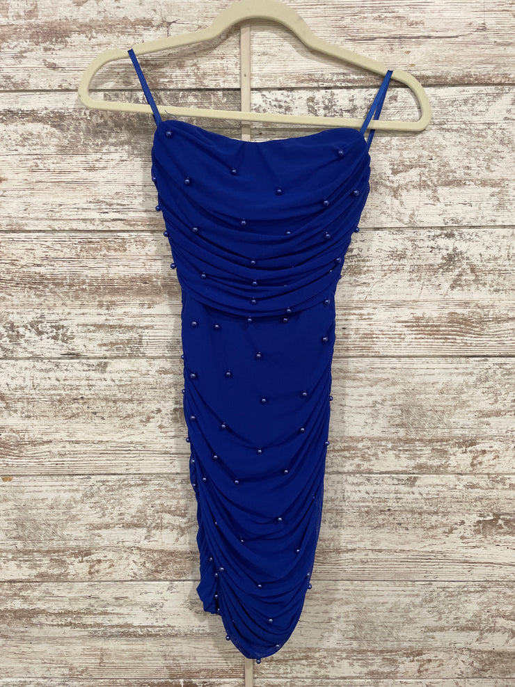ROYAL BLUE W/ PEARLS SHORT DRE