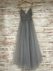 GRAY SPARKLY A LINE GOWN