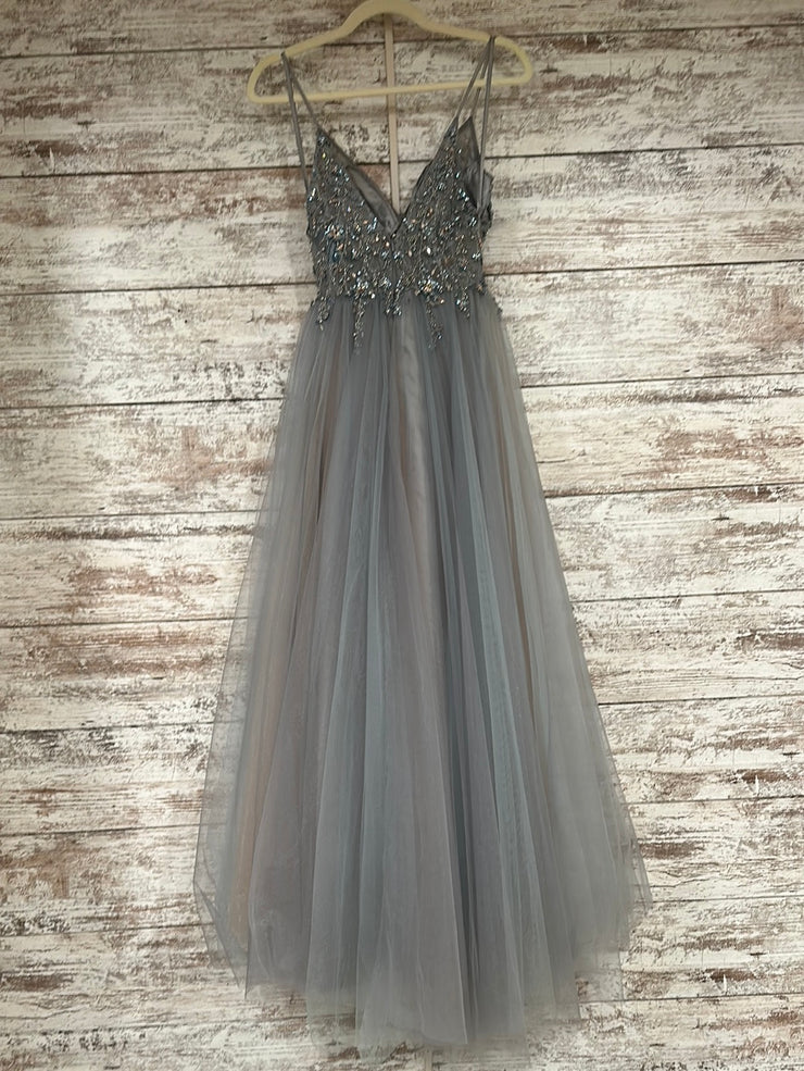 GRAY SPARKLY A LINE GOWN