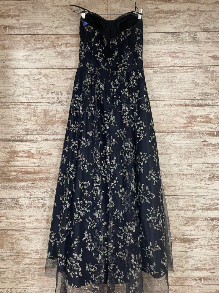 NAVY/GREEN SPARKLY A LINE GOWN