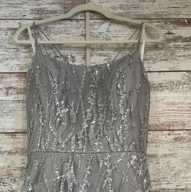 GRAY SPARKLY A LINE GOWN