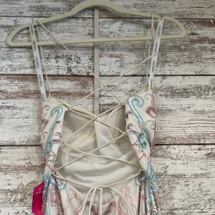 WHITE/PINK/BLUE BEADED LONG DR