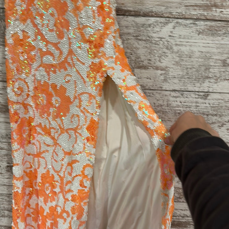 ORANGE/WHITE SEQUIN LONG DRESS