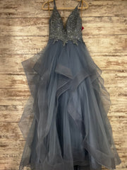 BLUE TIERED A LINE GOWN