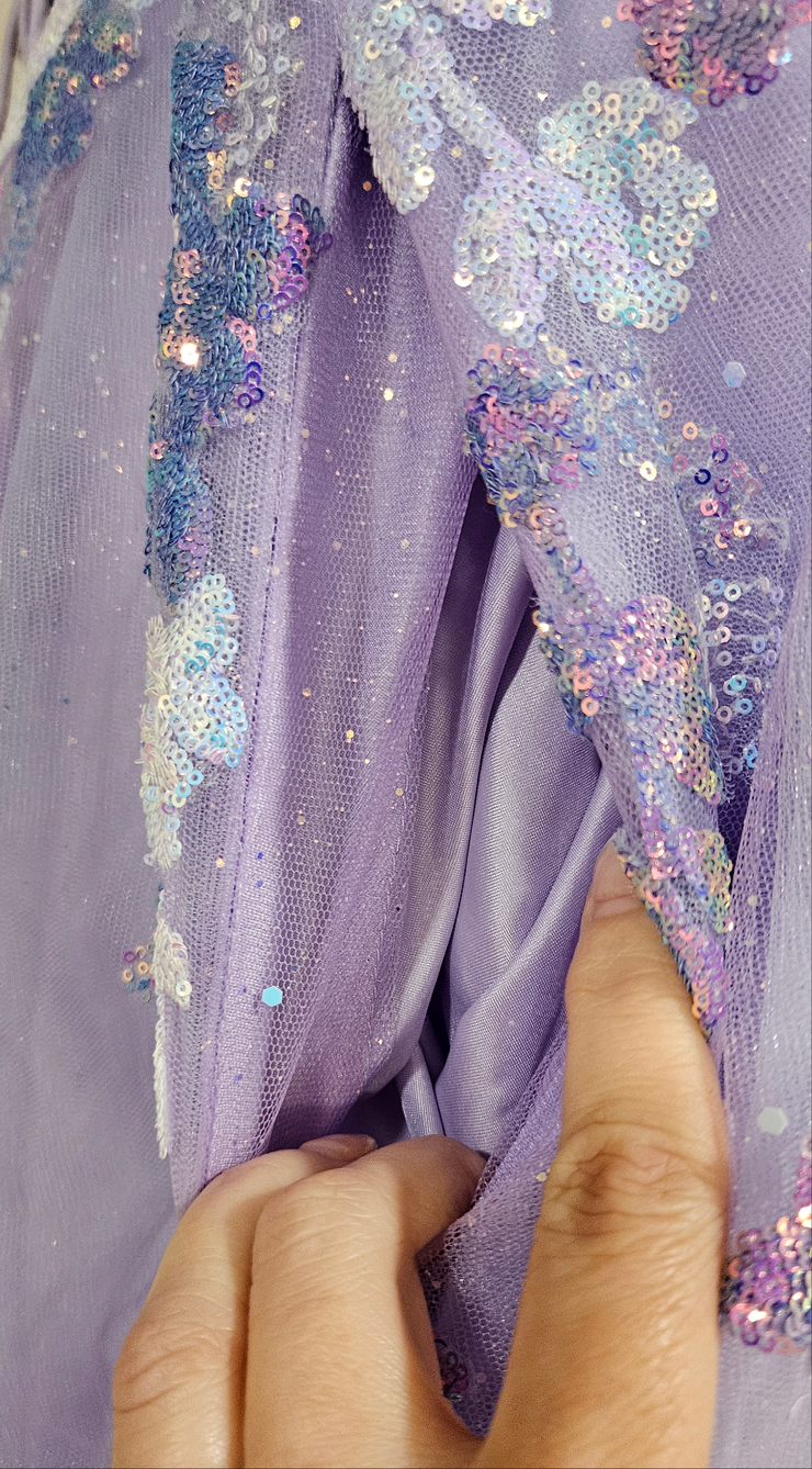 LAVENDER SPARKLY A LINE GOWN
