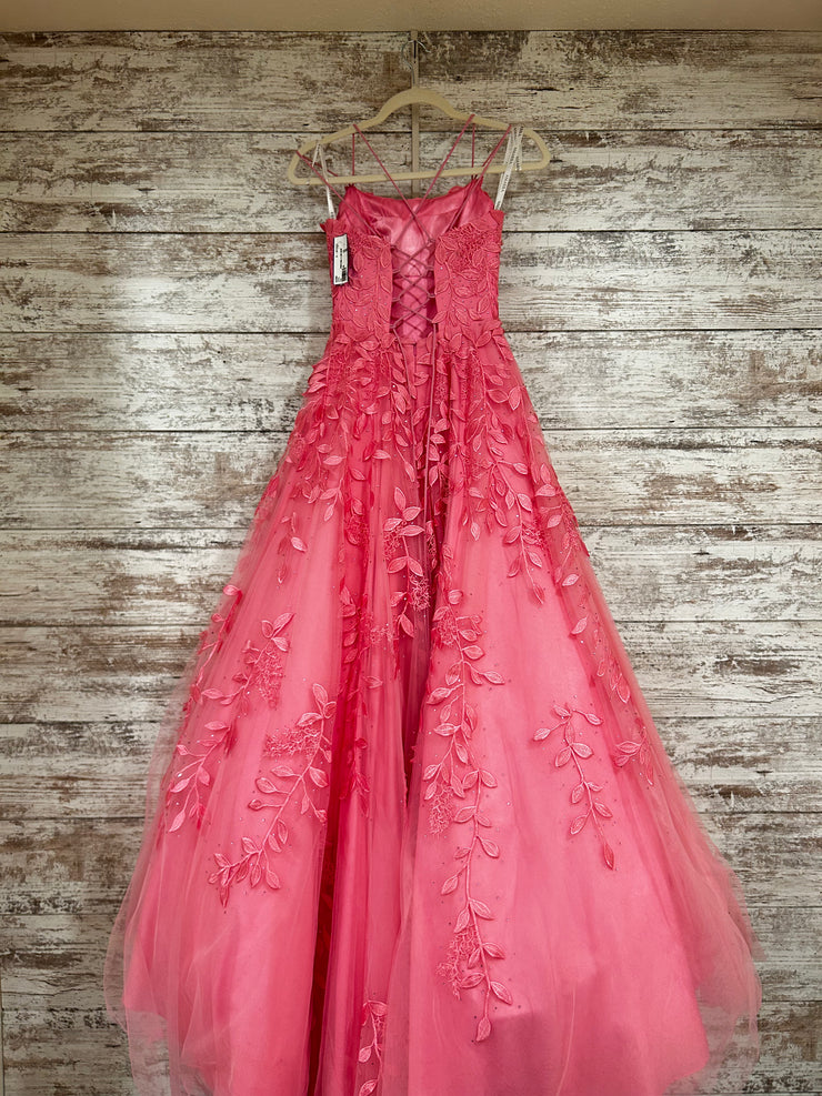 PINK/FLORAL A LINE GOWN