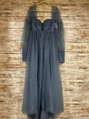 BLUE A LINE GOWN W/SLEEVES-NEW