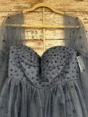 BLUE A LINE GOWN W/SLEEVES-NEW