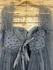 BLUE A LINE GOWN W/SLEEVES-NEW