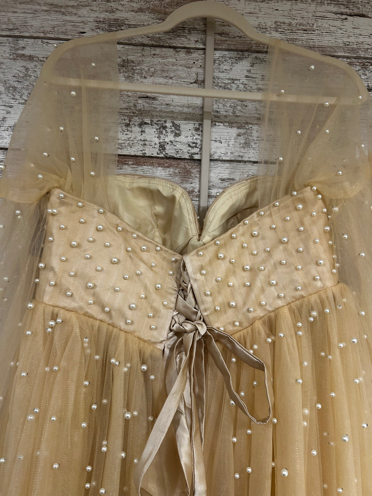 TAN A LINE GOWN W/SLEEVES -NEW