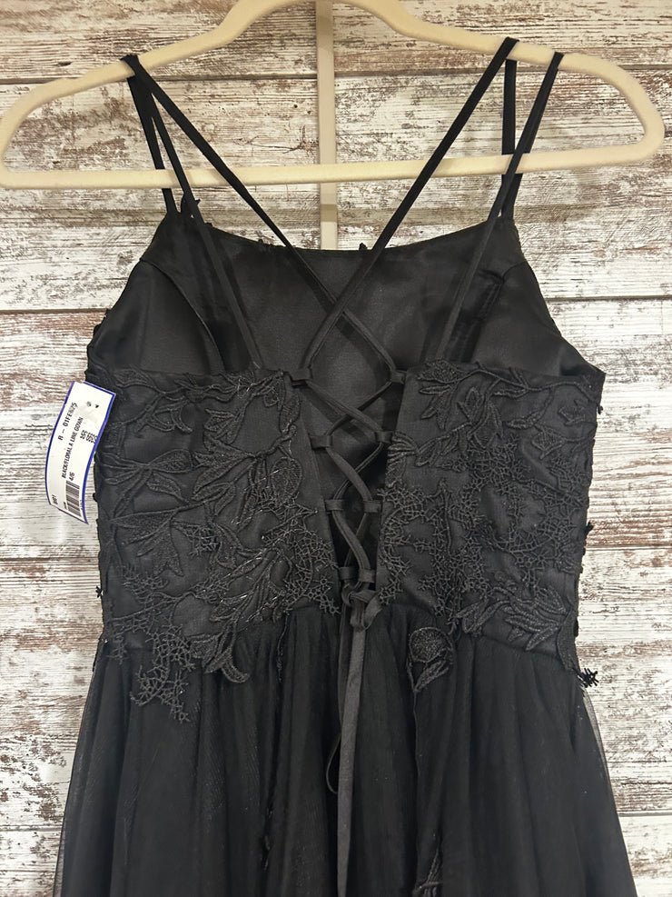 BLACK/FLORAL A LINE GOWN