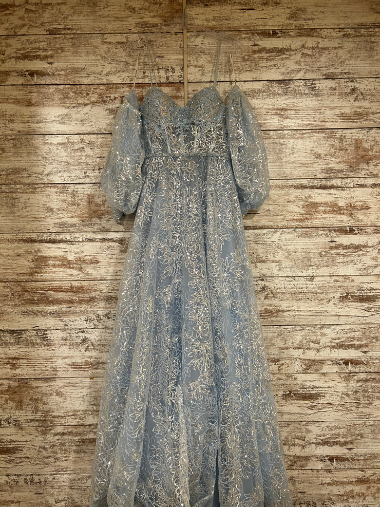 BLUE SPARKLY A LINE W/SLEEVES