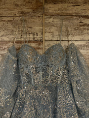 BLUE SPARKLY A LINE W/SLEEVES
