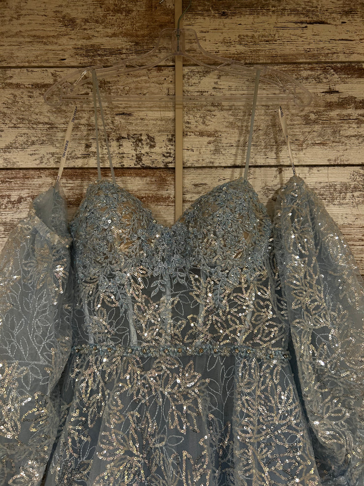 BLUE SPARKLY A LINE W/SLEEVES