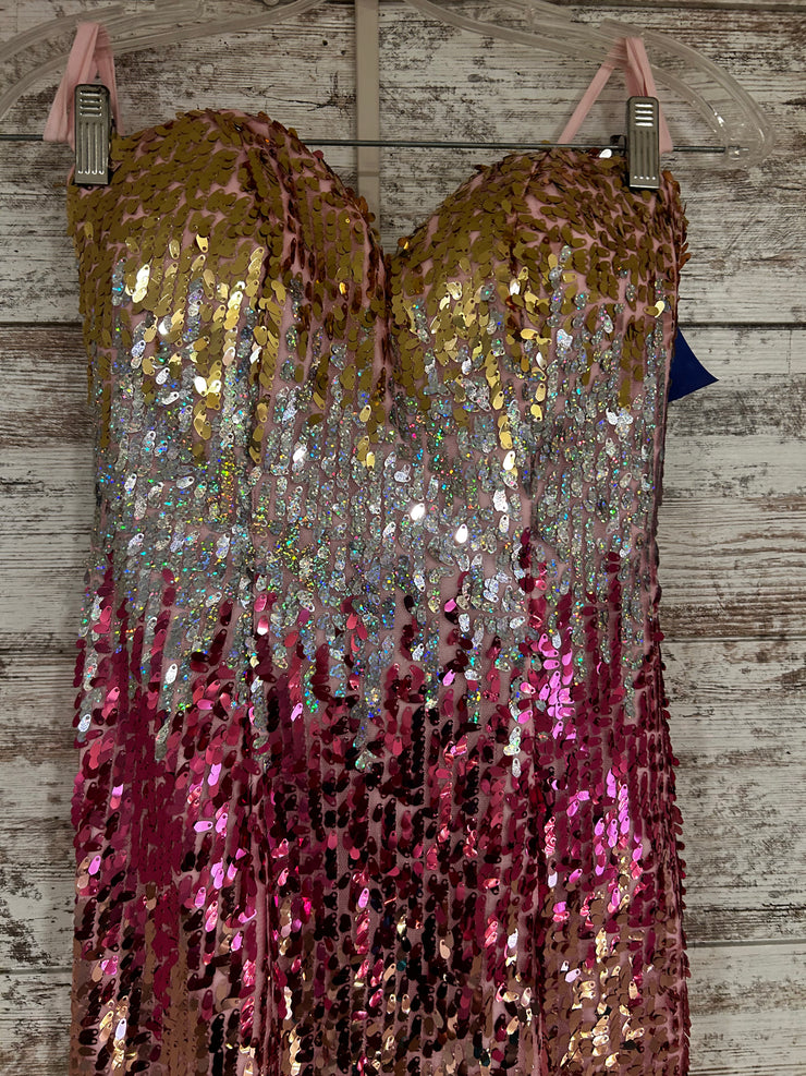 PINK/SILVER SPARKLY LONG DRESS