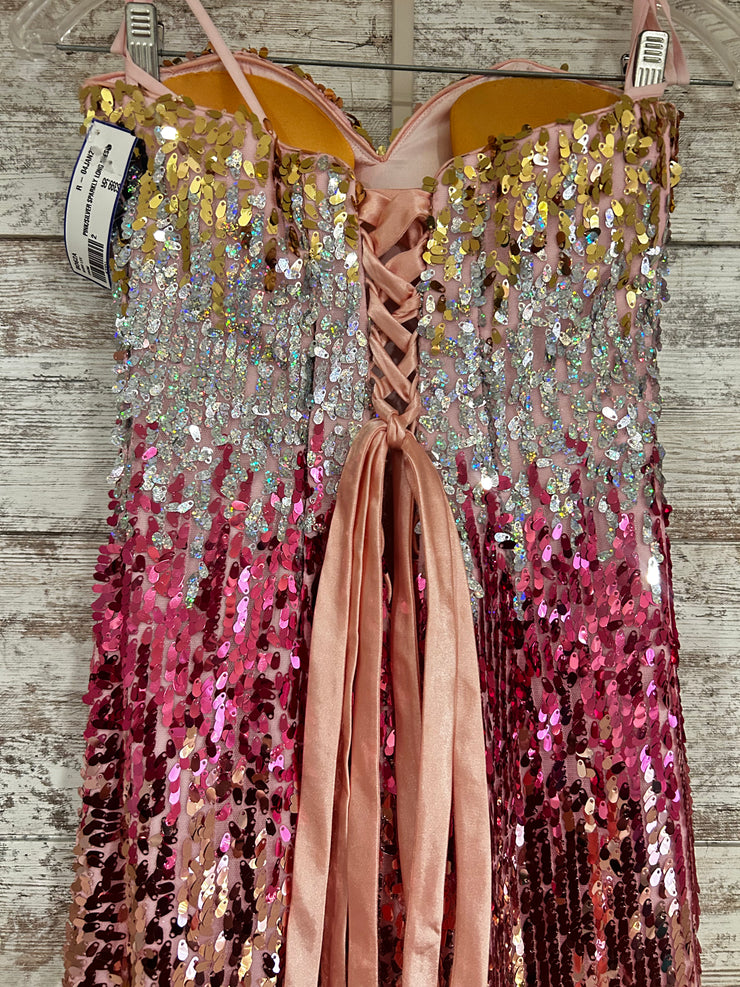 PINK/SILVER SPARKLY LONG DRESS