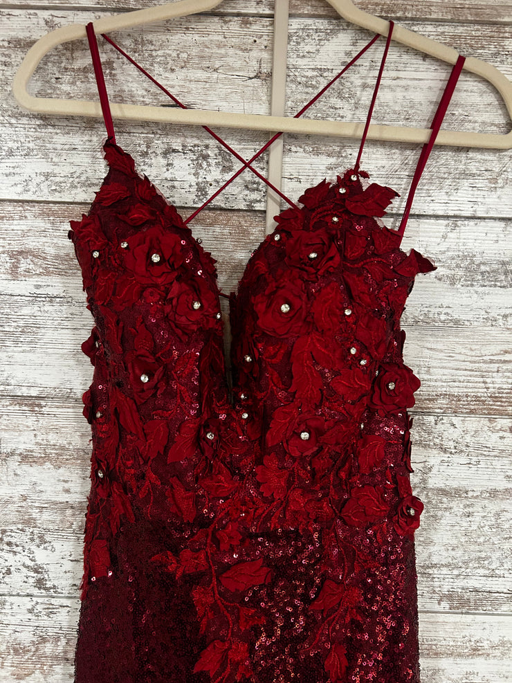 BURGUNDY/FLORAL LONG DRESS