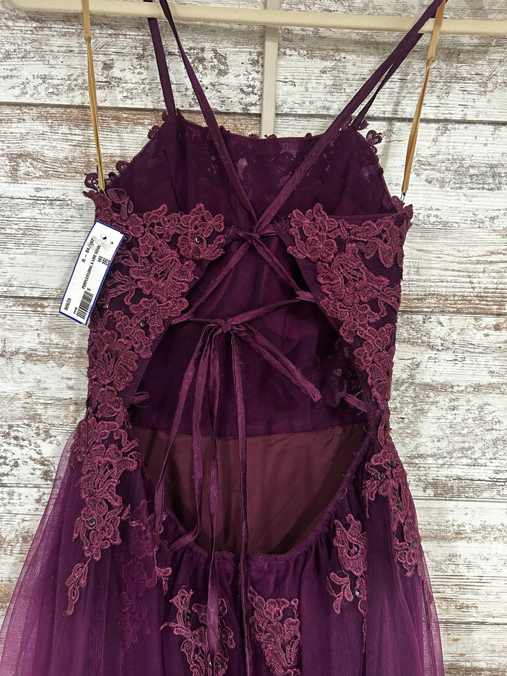 PURPLE/FLORAL A LINE GOWN