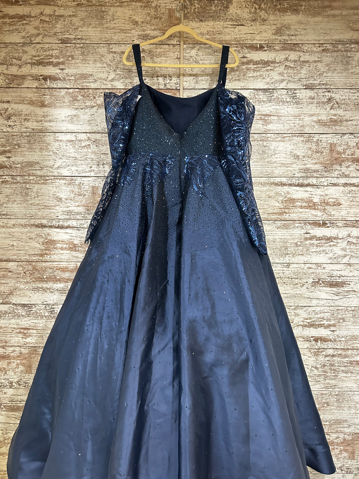 NAVY SPARKLY A LINE GOWN