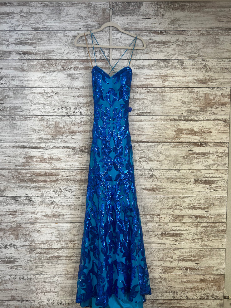 TEAL/BLUE SPARKLY LONG DRESS